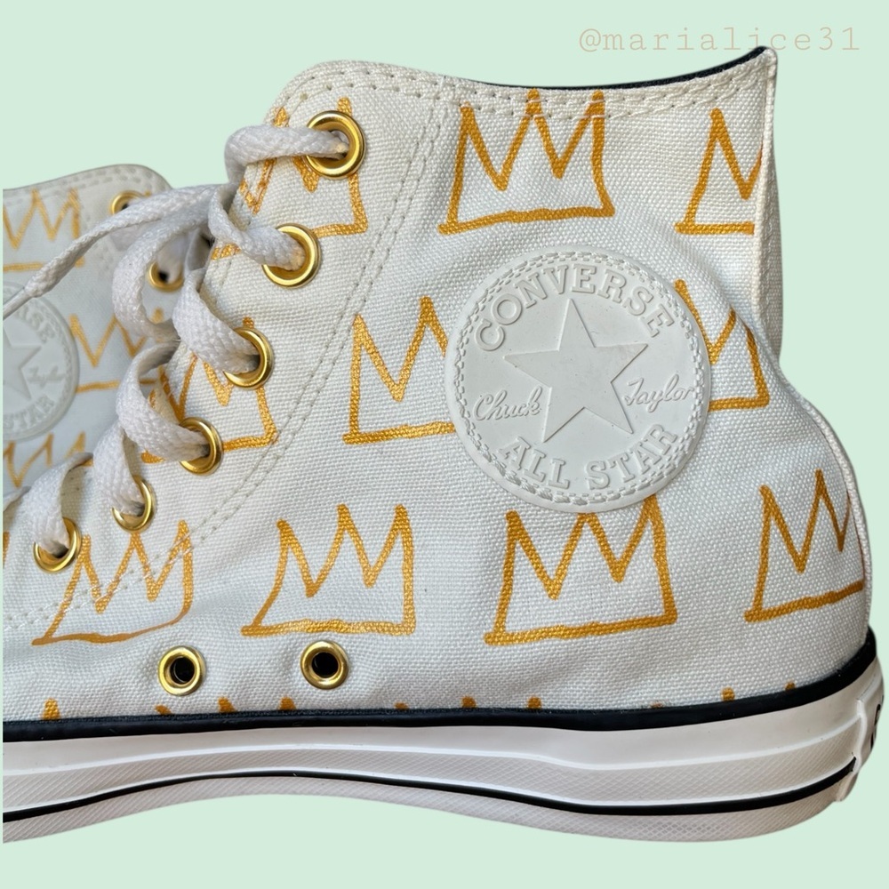 ~Converse x Jean Michel Basquiat Unisex High-Top Sneakers White & Gold. EUC - Picture 5 of 15